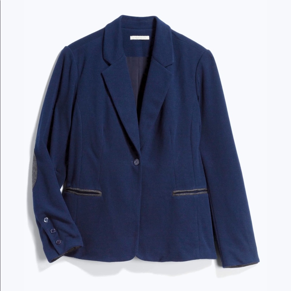 Never worn navy blazer with gray elbow patches